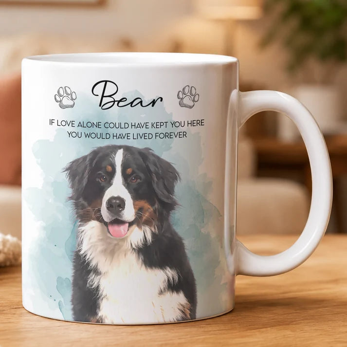 Personalized Pet Memorial Mug from Photo, Custom Watercolor Dog Cat Portrait Coffee Cup, Rainbow Bridge Sympathy Gift for Pet Loss
