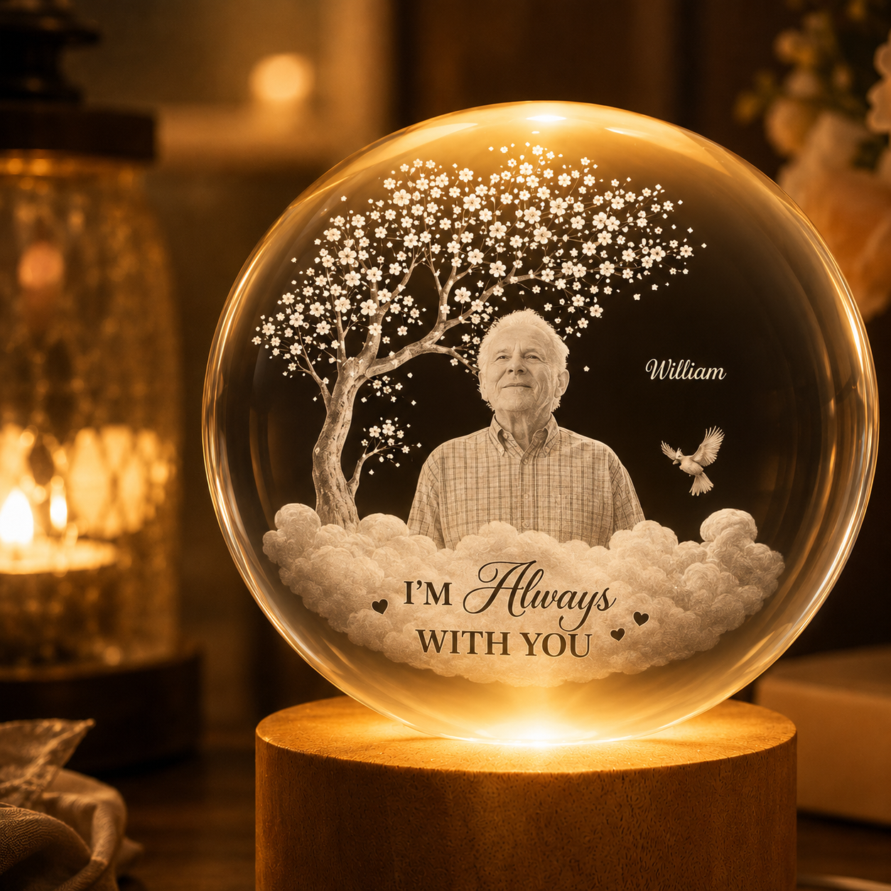 Papa Gedenk-Kristallkugel-Lampe – personalisiertes Foto-Erinnerungsgeschenk