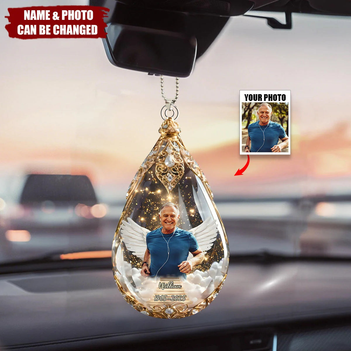 Personalized Memorial Photo Car Ornament 3D Effect with Name, Custom Acrylic Sympathy Keepsake, Loss of Mom Dad Remembrance Gift
