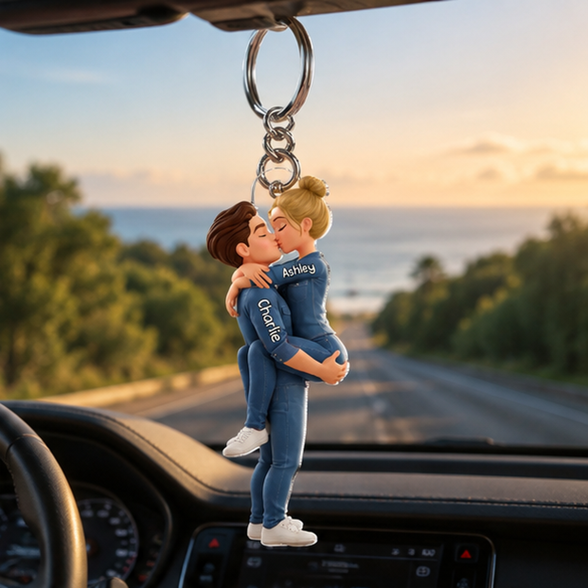 Personalized Kissing 3D Effect Couple Acrylic Keychain, Custom Couple Hug Keychain with Names, Romantic Anniversary Gift for Him & Her