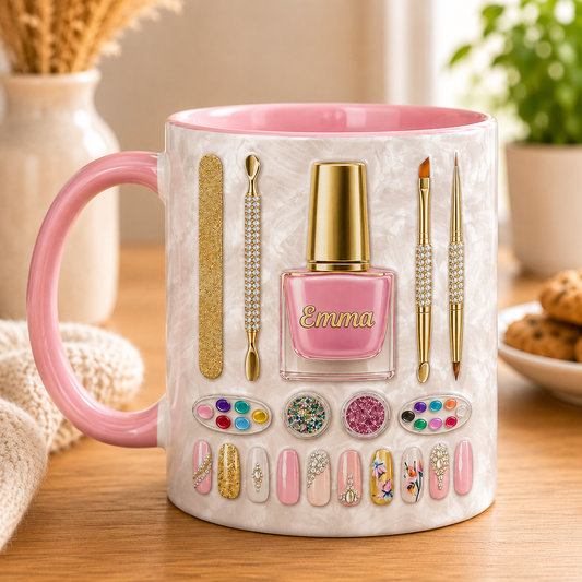 Custom Name Nail Tech Mug – 3D Effect Personalized Gift for Her