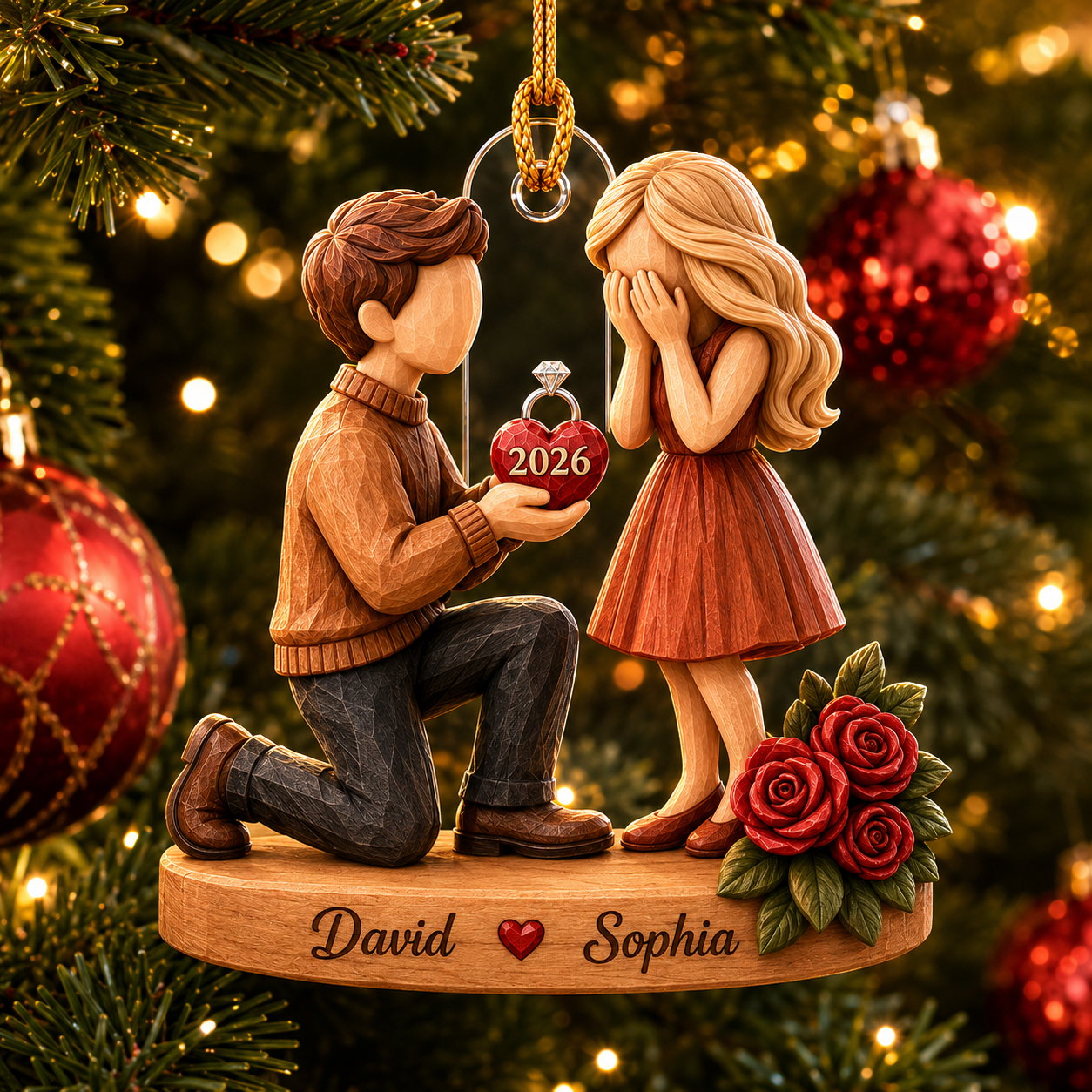 Couple Marriage Proposal Personalized 3D Acrylic Ornament with Names, Custom Engagement Keepsake, She Said Yes Gift for Newly Engaged Couples
