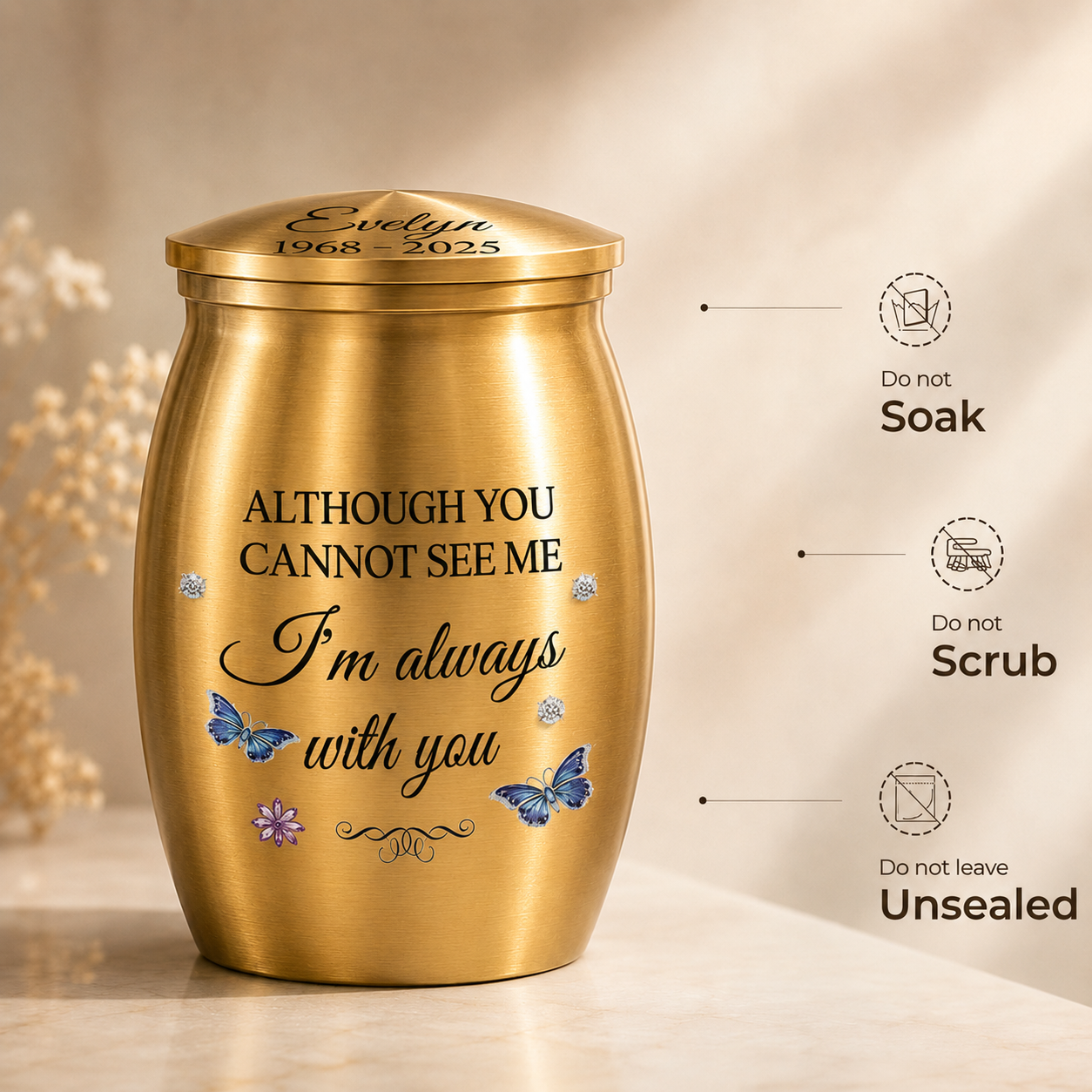 Personalized Memorial Mini Urn for Loss of Dad or Mom – I’m Always With You Keepsake Urn with Name & Year