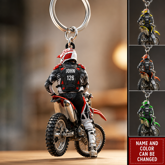 Personalized Motocross Dirt Bike Acrylic Keychain 3D Effect