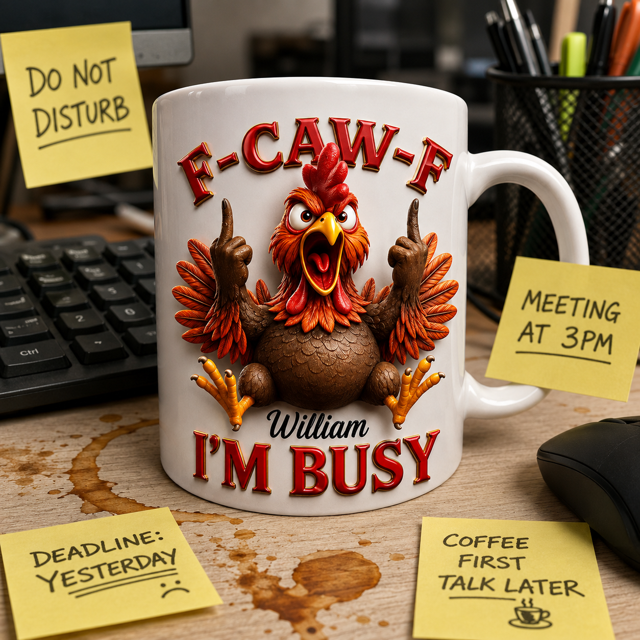 Funny Chicken F-CAW-F I'm Busy 3D Personalized Mug, Custom Chicken Coffee Mug with Name, Funny Gift for Chicken Lovers