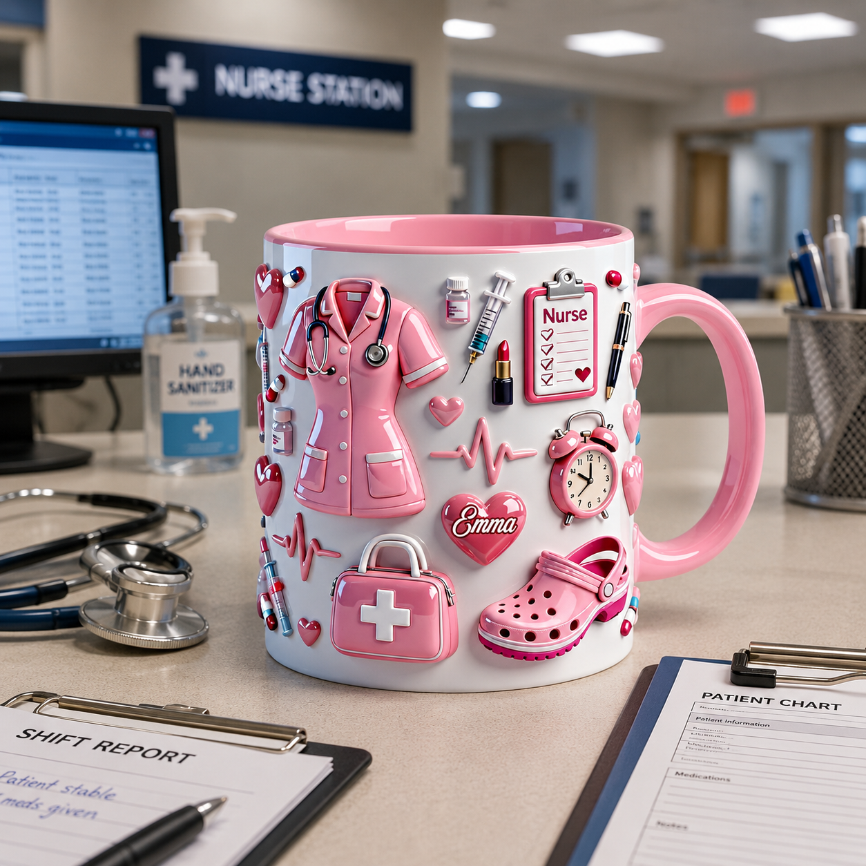 Nurse Life Personalized Accent Mug 3D Effect  – Custom Name Nurse Coffee Mug Gift for Nurses, RNs & Healthcare Heroes