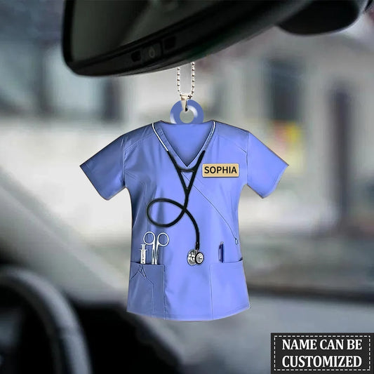 Personalized Nurse Scrubs 3D Effect Car Ornament with Name, Custom RN Uniform Hanging Charm, Gift for Registered Nurse Nursing Student
