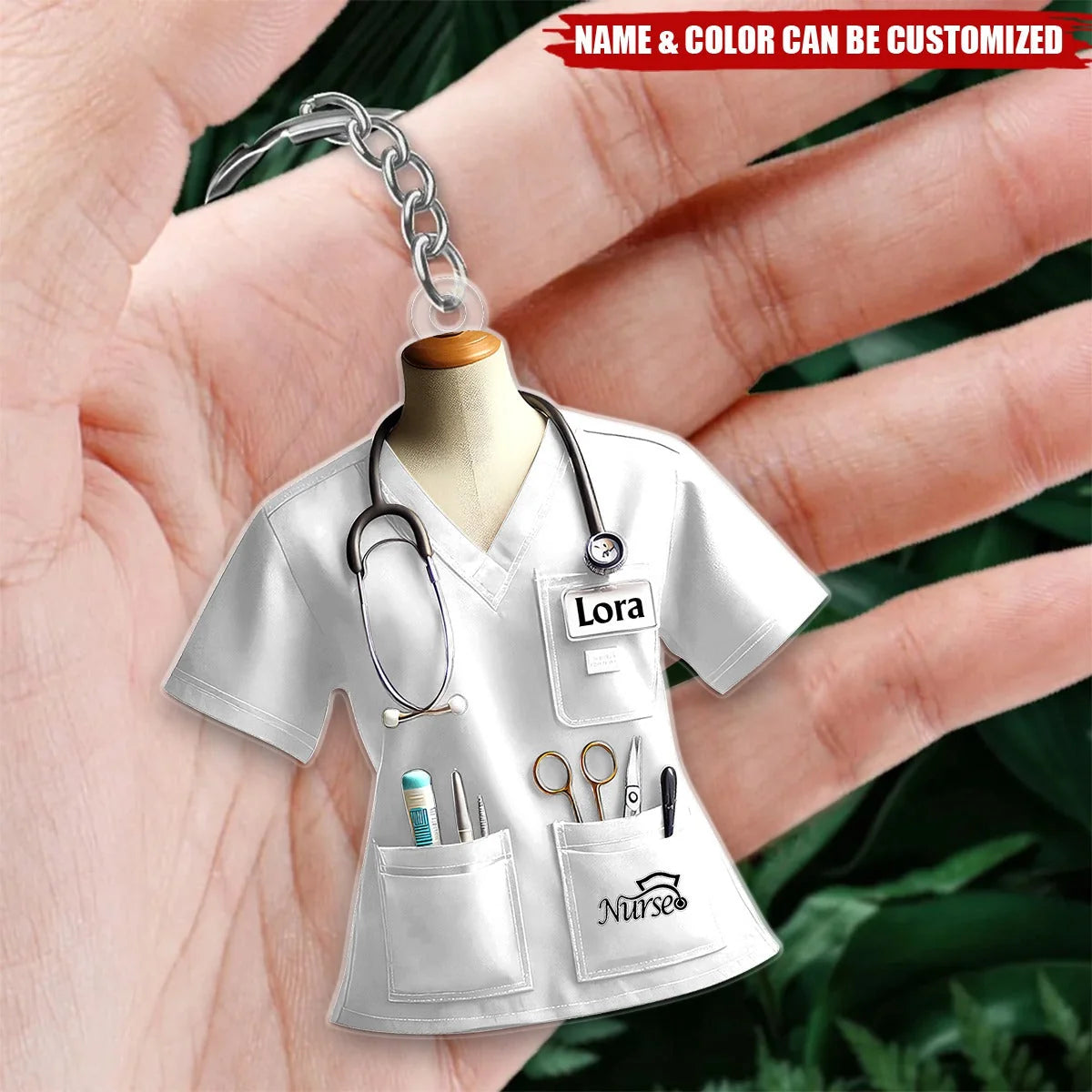 Personalized Nurse Uniform Keychain with Name, Custom Scrubs Acrylic Key Ring, Gift for RN Nurse Nursing Student Healthcare Worker