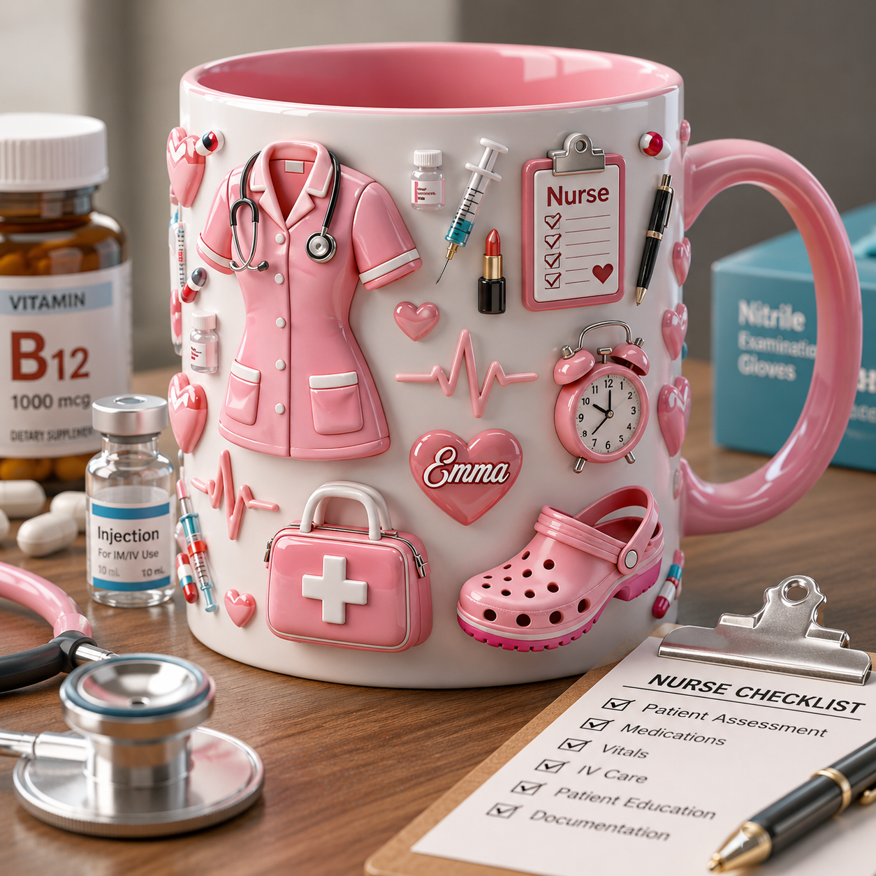 Nurse Life Personalized Accent Mug 3D Effect  – Custom Name Nurse Coffee Mug Gift for Nurses, RNs & Healthcare Heroes