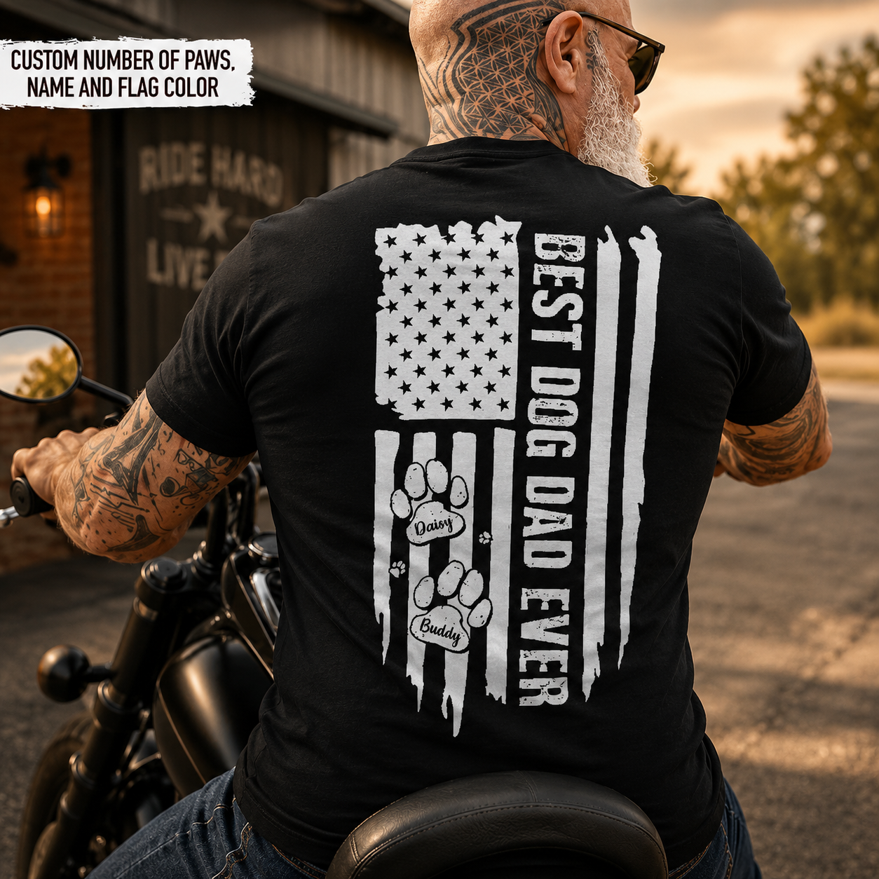 Best Dog Dad Ever American Flag Shirt – Personalized Paw Back Print