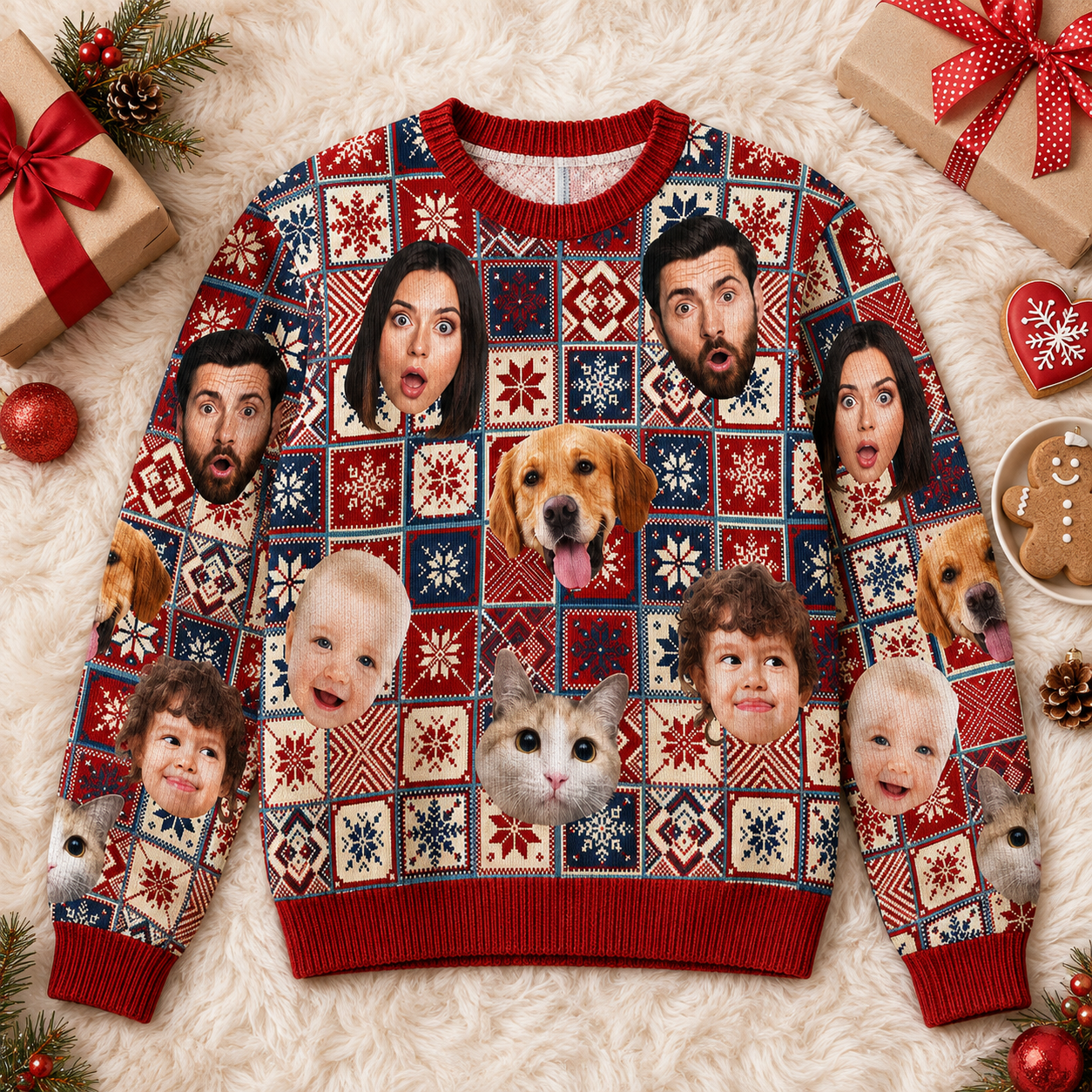 Personalized Photo Pet Family Ugly Christmas Sweater, Custom Pet & Family Face Holiday Sweatshirt, Funny Christmas Gift
