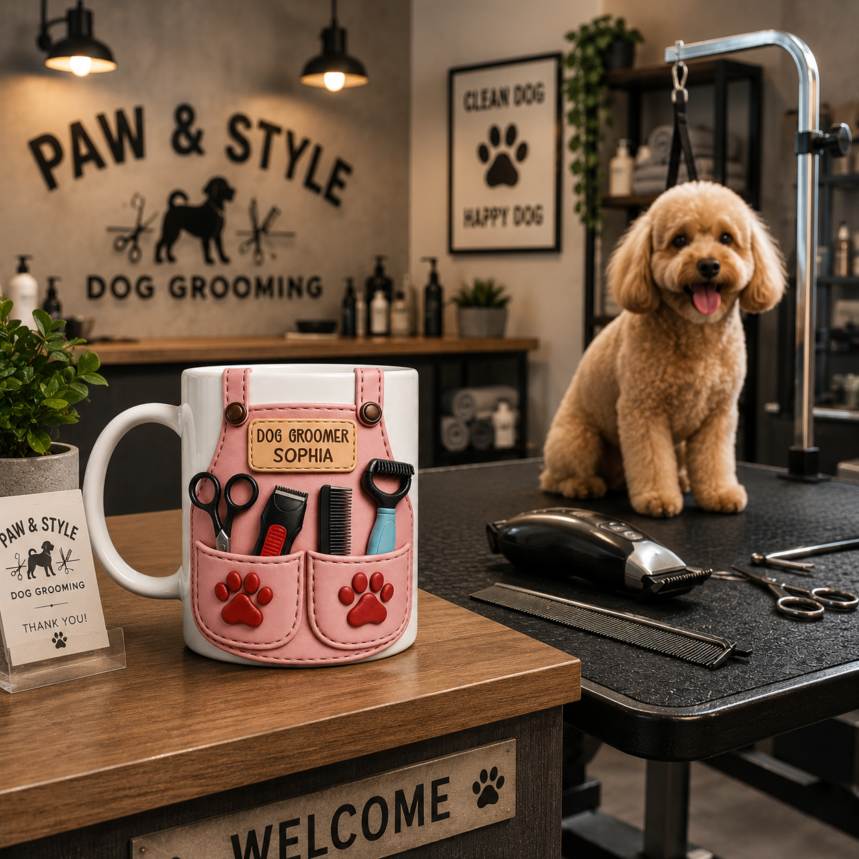 Personalized Dog Groomer Mug 3D Effect – Custom Name Gift for Pet Groomers & Dog Lovers