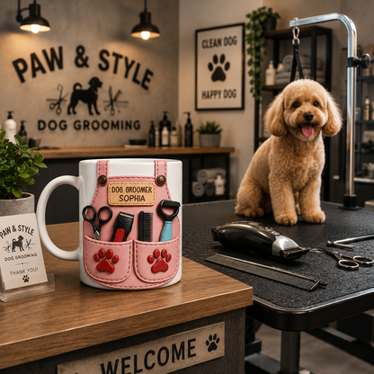 Personalized Dog Groomer Mug 3D Effect – Custom Name Gift for Pet Groomers & Dog Lovers