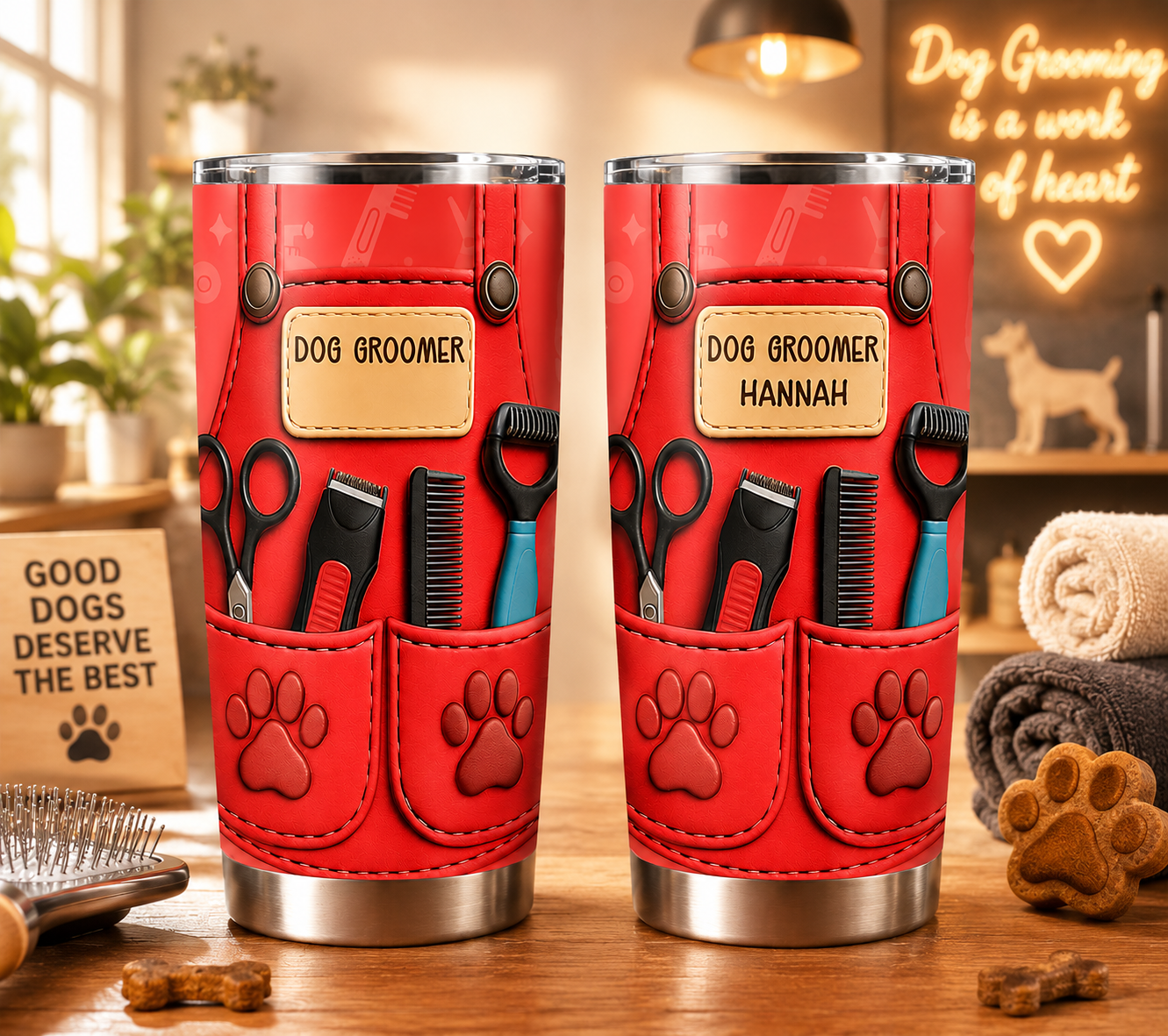 Personalized Dog Groomer Tumbler 3D Effect – Custom Name Gift for Pet Groomers & Dog Lovers
