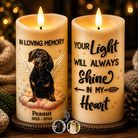 Your Light Will Always Shine In My Heart Pet Memorial Candle – Personalized Photo Flameless LED Candle