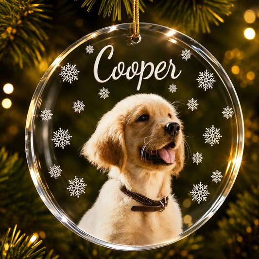 Custom Pet Photo Christmas Ornament, Personalized Acrylic Snowflake Ornament, Custom Dog & Cat Christmas Tree Decoration