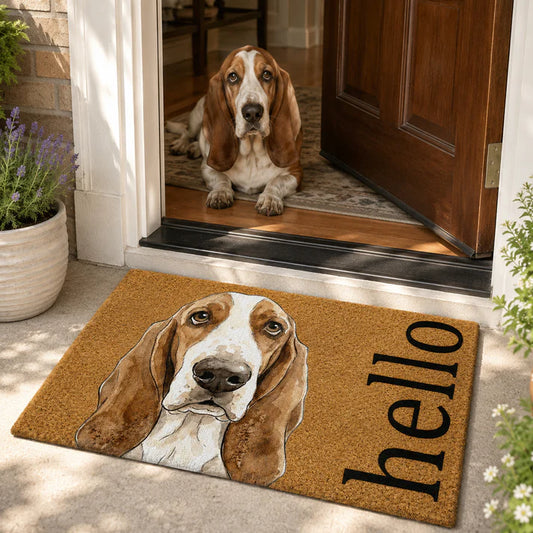 Personalized Pet Portrait Doormat, Custom Watercolor Dog Cat Photo Welcome Mat with Message, Gift for Pet Lovers