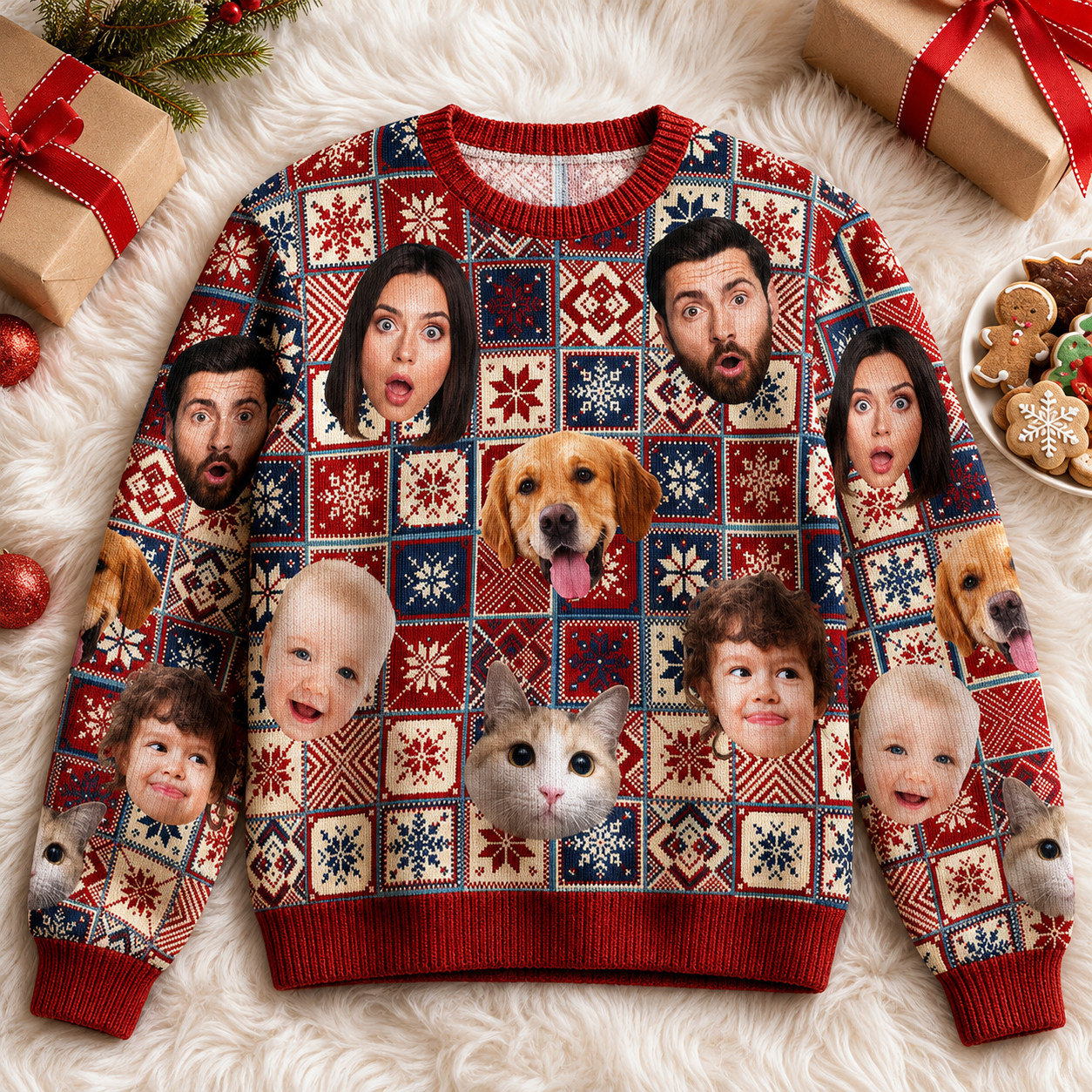 Personalized Photo Pet Family Ugly Christmas Sweater, Custom Pet & Family Face Holiday Sweatshirt, Funny Christmas Gift