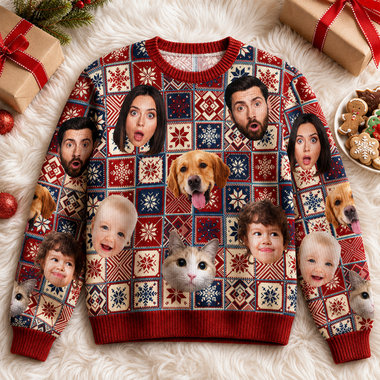 Personalized Photo Pet Family Ugly Christmas Sweater, Custom Pet & Family Face Holiday Sweatshirt, Funny Christmas Gift