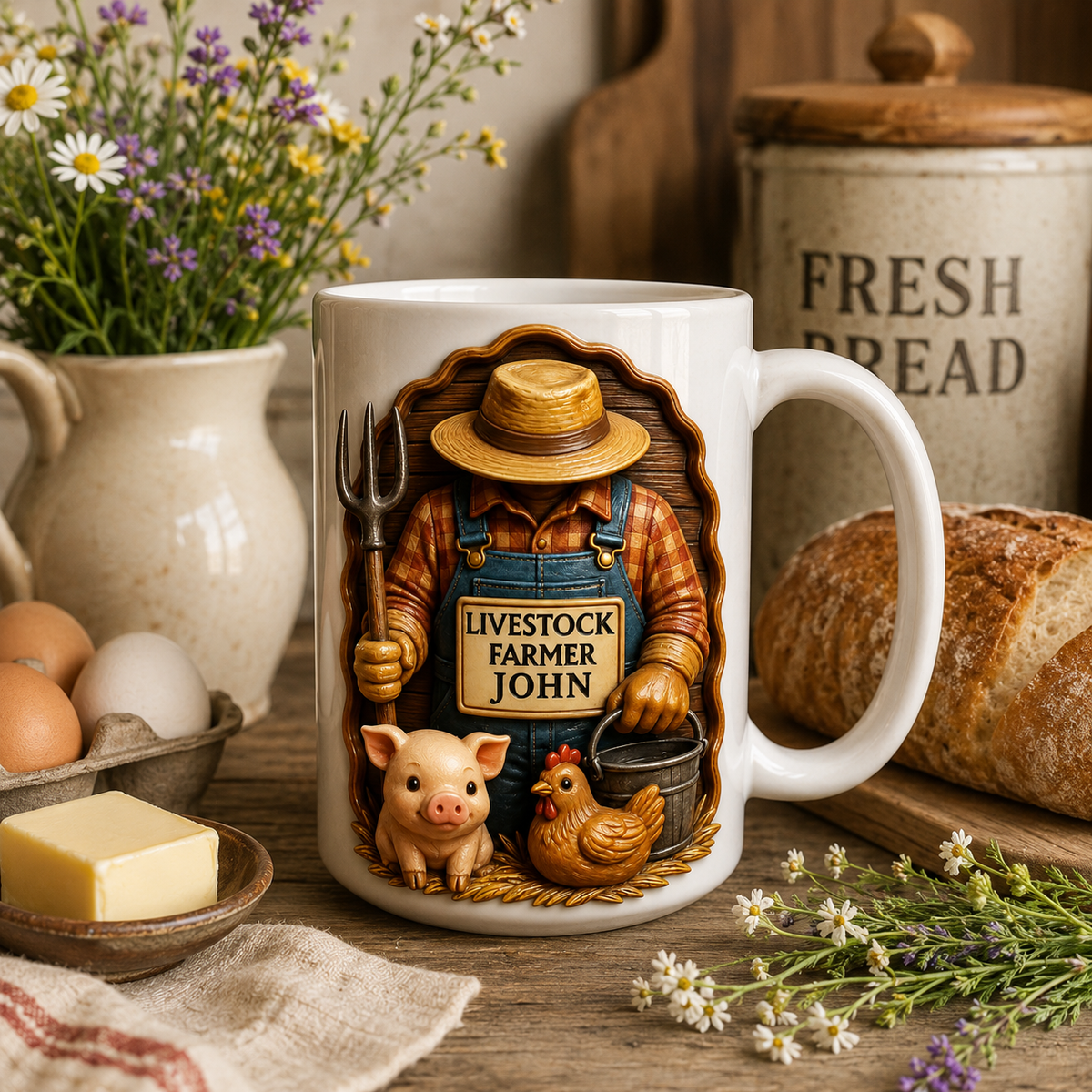 Personalized Livestock Farmer 3D Coffee Mug, Custom Farmer Mug with Name &amp; Title, Pig and Chicken Gift for Farmers