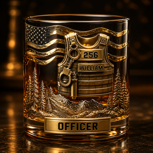 Personalized Police Officer Bullet 3D Effect Whiskey Glass, Custom Police Badge Whiskey Glass, Law Enforcement Gift for Men, Officer Retirement Gift