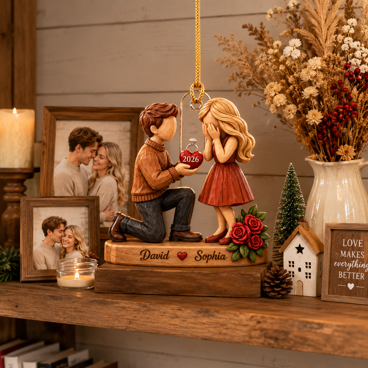 Couple Marriage Proposal Personalized 3D Acrylic Ornament with Names, Custom Engagement Keepsake, She Said Yes Gift for Newly Engaged Couples