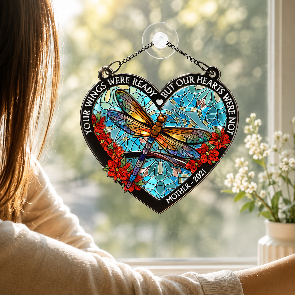 Those We Love Don't Go Away Memorial Suncatcher, Personalized Window Hanging Ornament, Sympathy Gift for Loss of Loved One