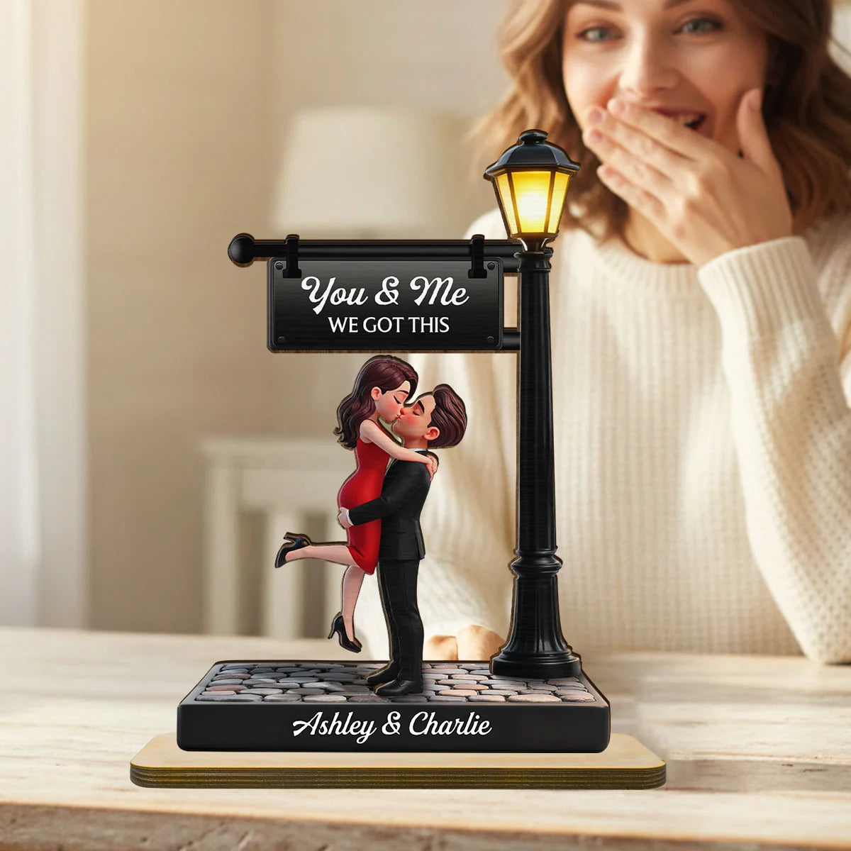 Personalized Couple Wooden Plaque with Custom Date, Timeless Love Under The Light 2-Layer Anniversary Keepsake, Wedding Gift for Husband Wife
