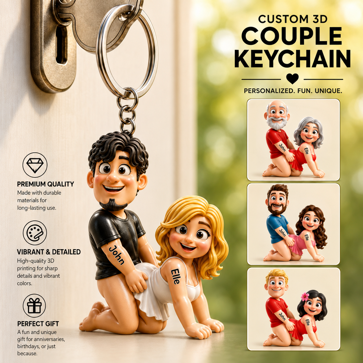 Naughty Personalized Couple Keychain 3D Effect – Custom Couple Keyring Gift for Boyfriend, Husband, Wife, Girlfriend, Anniversary Keepsake