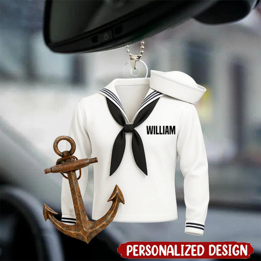 Personalized Sailor Car 3D Effect Ornament with Name, Custom Navy Uniform Acrylic Car Charm, Gift for Sailor Veteran Military Family