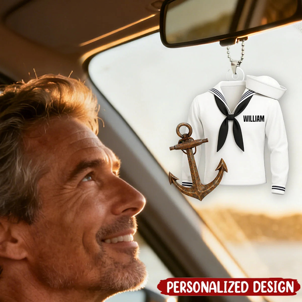 Personalized Sailor Car 3D Effect Ornament with Name, Custom Navy Uniform Acrylic Car Charm, Gift for Sailor Veteran Military Family