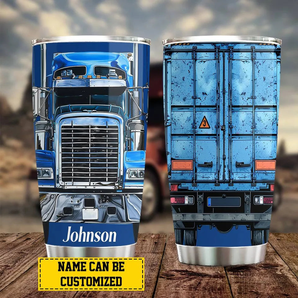 Personalized Trucker Stainless 3D Effect Steel Tumbler with Name, Custom Truck Driver Travel Cup, Gift for Trucker Dad Husband Boyfriend