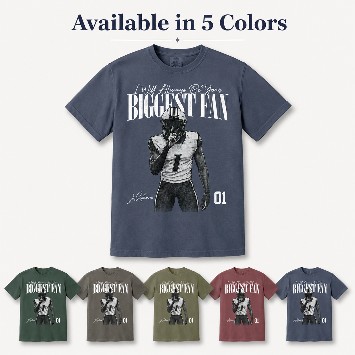 Personalized Football Player Photo Shirt, I’ll Always Be Your Biggest Fan Custom Name & Number Tee, Football Mom Dad Gift
