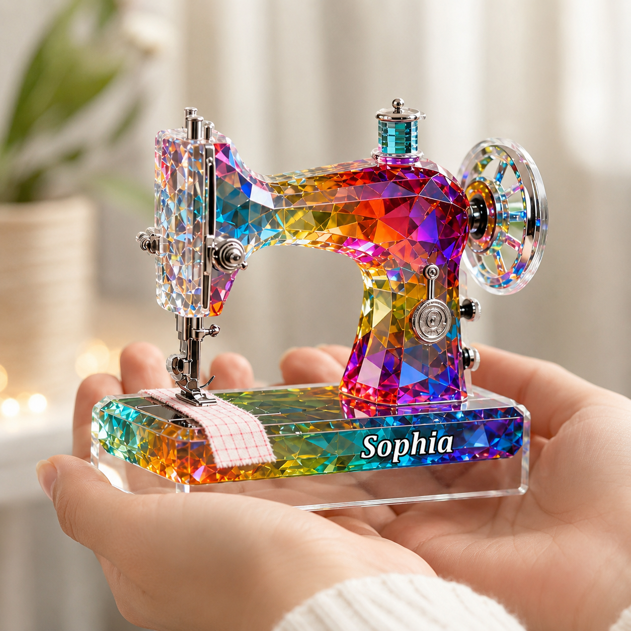 Stained Glass Sewing Machine Personalized 3D Effect Acrylic Plaque with Name, Custom Sewing Room Decor Gift for Quilters & Sewing Lovers
