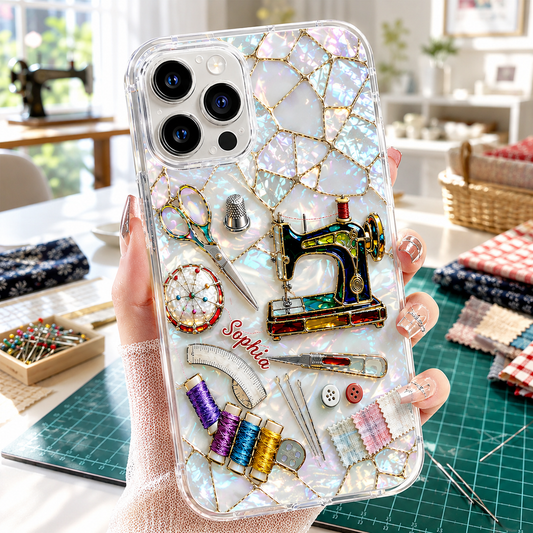 Personalized Sewing Lover Clear Phone Case 3D Effect – Custom Name Gift for Quilters & Crafters