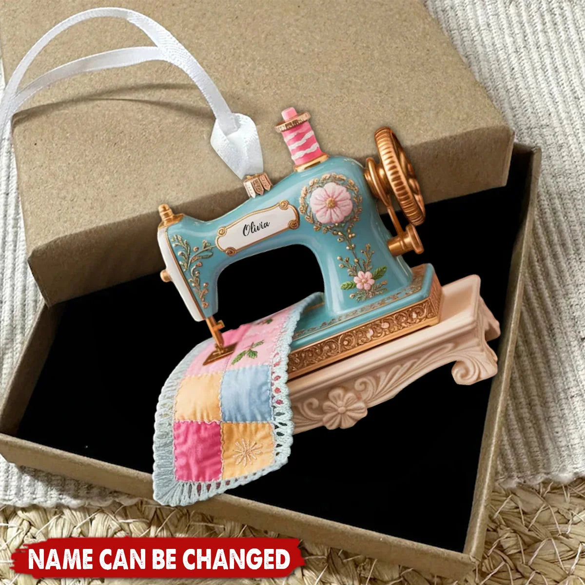 Personalized Sewing Machine 3D Effect Christmas Ornament with Custom Name, Quilter Seamstress Acrylic Ornament, Sewing Lover Gift for Women