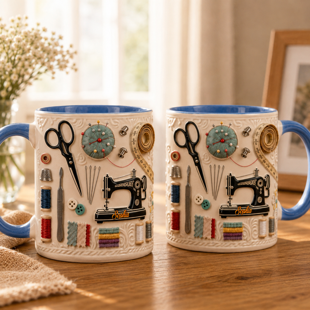 Personalisierte Akzenttasse „Love Sewing“ – Individuelles Namensgeschenk für Nähbegeisterte