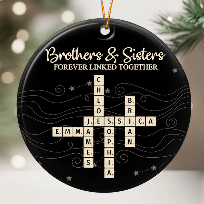 Personalized Sibling Ceramic Ornament with Names, Brothers Sisters Forever Linked Together Christmas Ornament, Gift for Brother Sister