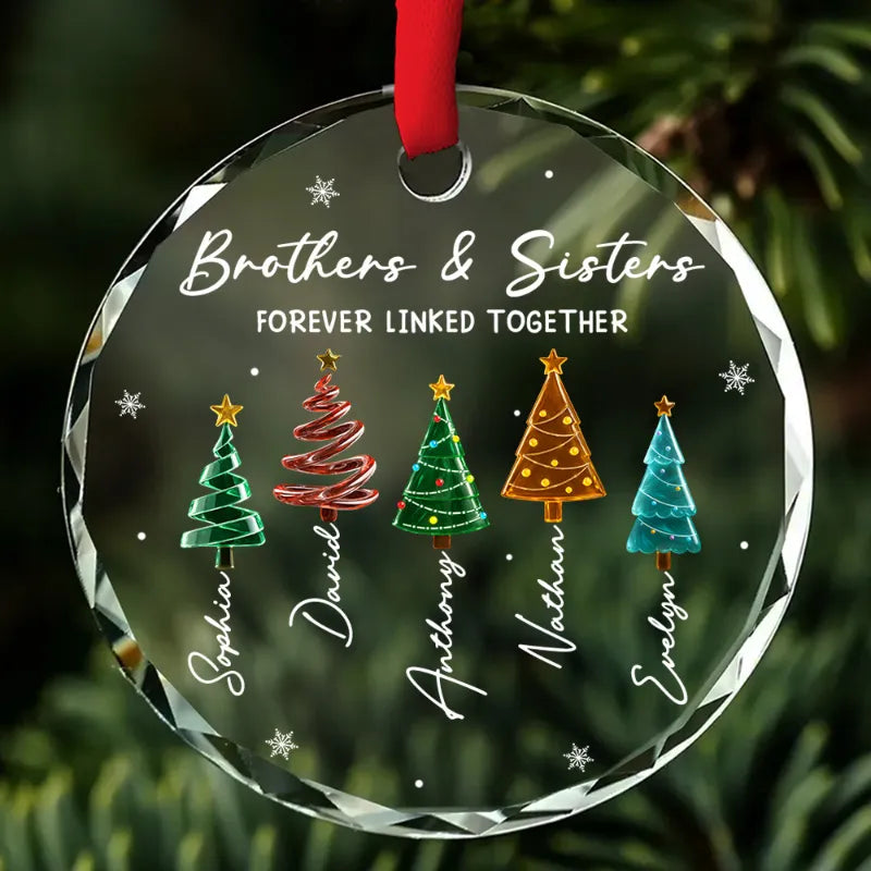 Personalized Siblings Glass Christmas Ornament with Names, Custom Brother Sister Family Keepsake, Christmas Gift for Sibling