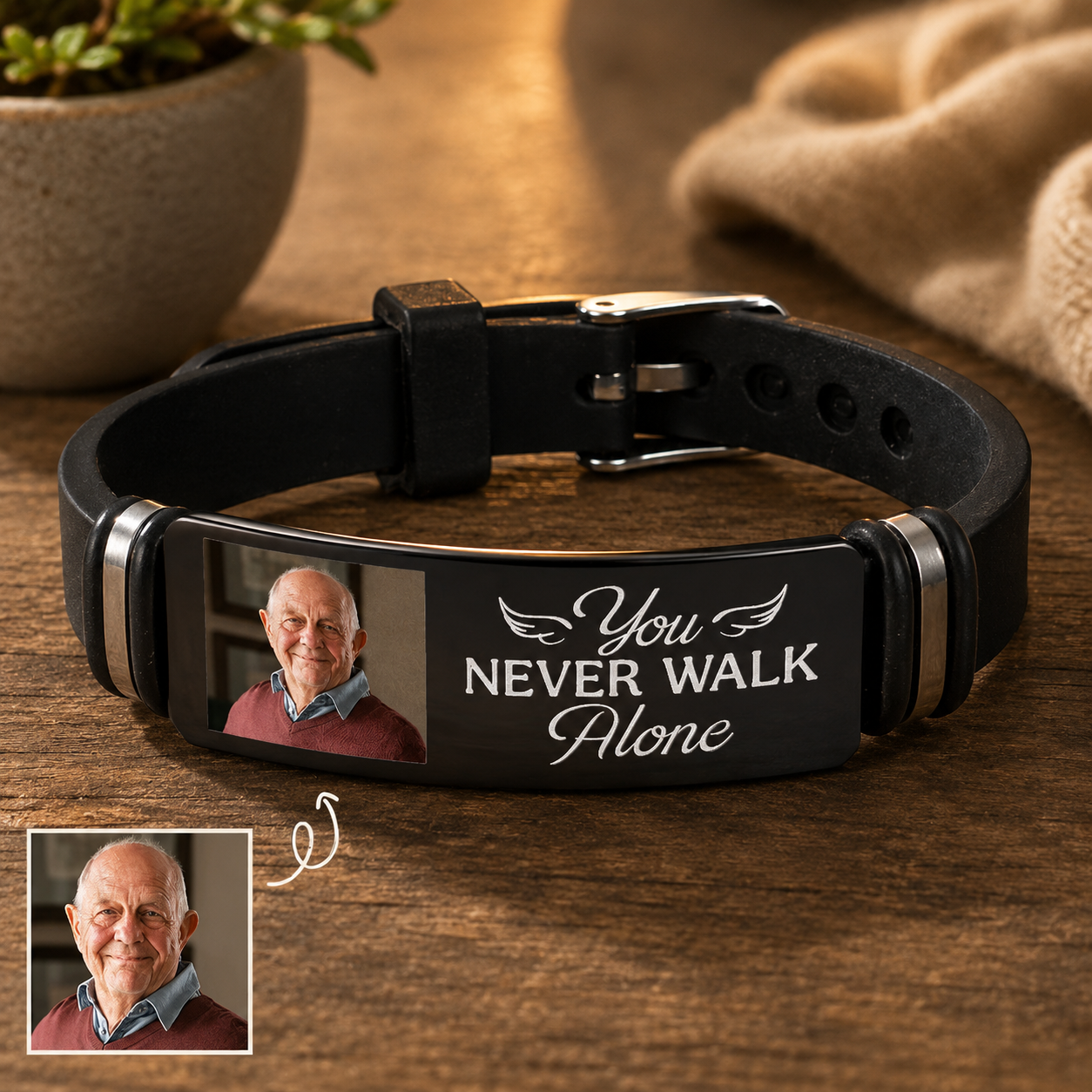 You Never Walk Alone Gedenkarmband – Personalisiertes Foto Silikonarmband