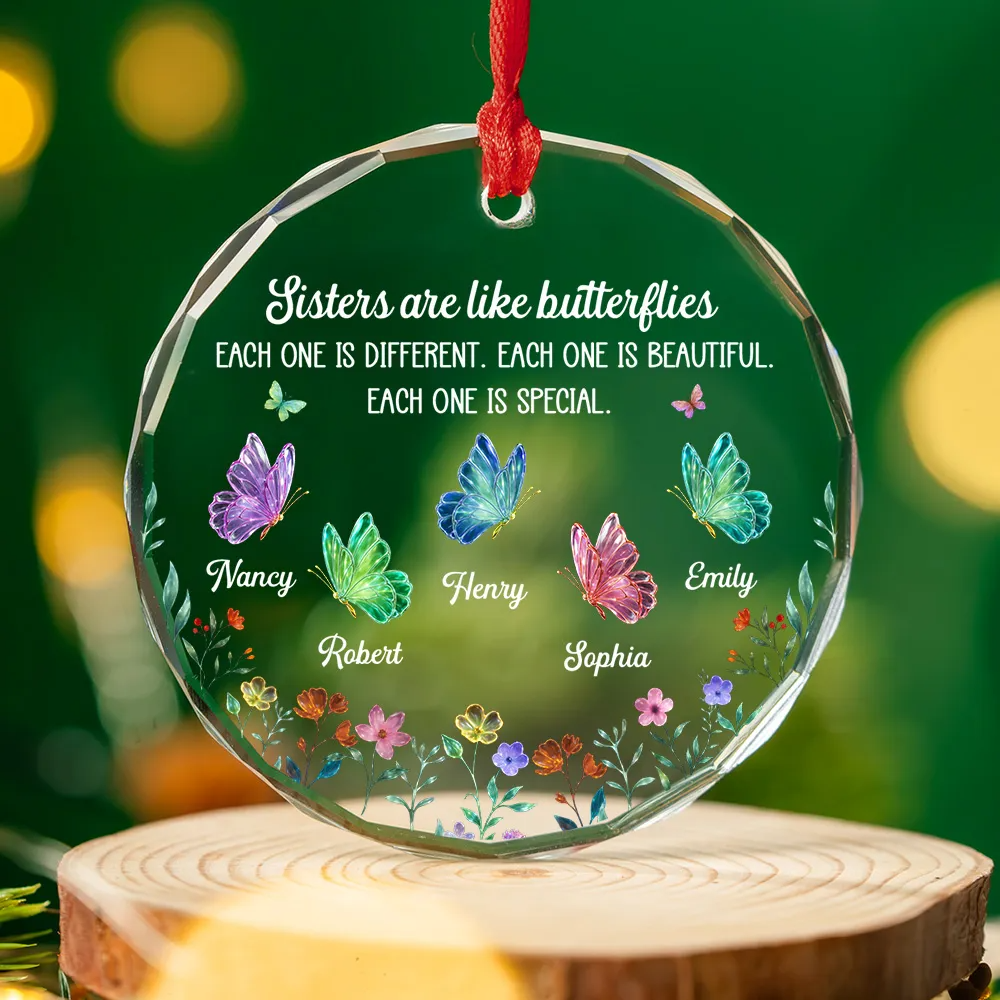 Personalized Sister Christmas Glass Ornament with Names, Custom Festive Sister Love Keepsake, Gift for Sister Sibling Best Friend