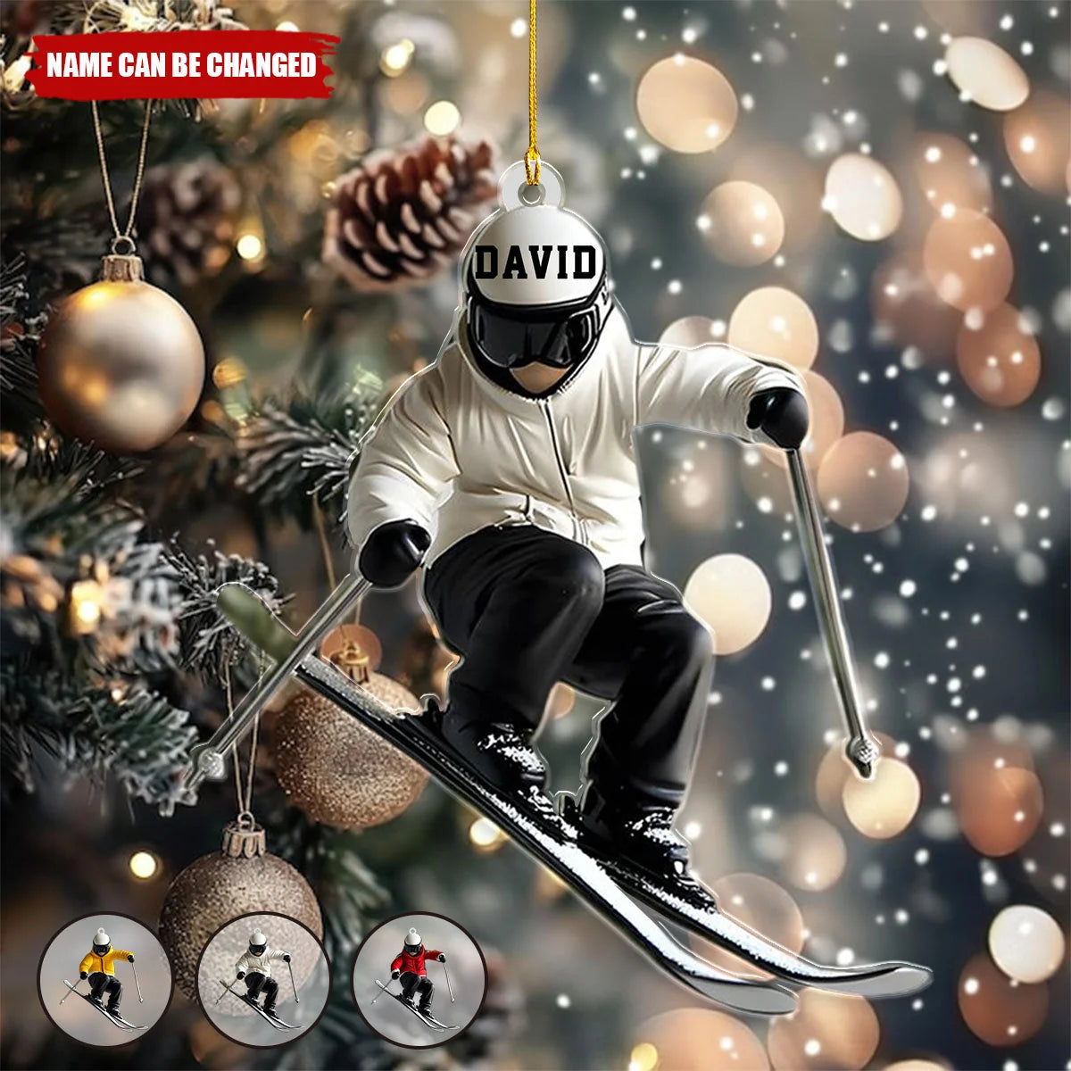 Personalized Skiing Christmas Ornament with Name, Custom Acrylic Ski Lover Keepsake, Gift for Skier Men Women Kids Snow Sports Enthusiasts