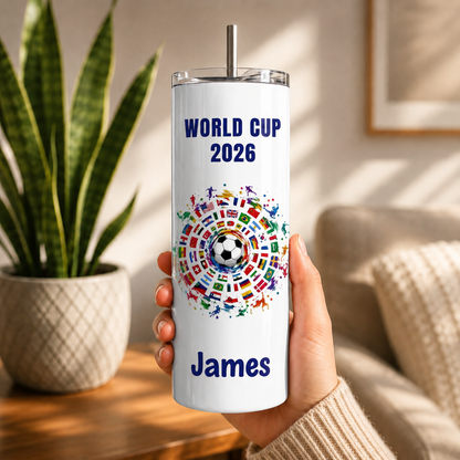 Personalized Soccer Fan Tumbler 3D Effect – Custom Name Football Gift Inspired by World Cup 2026