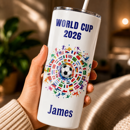 Personalized Soccer Fan Tumbler 3D Effect – Custom Name Football Gift Inspired by World Cup 2026