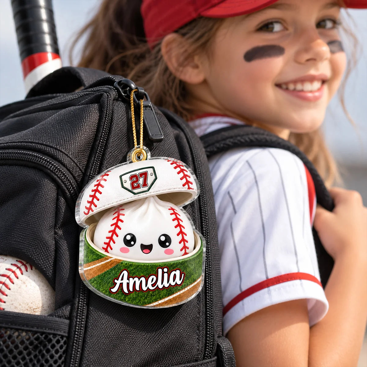 Personalized Baseball Softball Dumpling Christmas Ornament with Name & Player Number, Custom Acrylic Keepsake, Gift for Son Daughter Grandkids