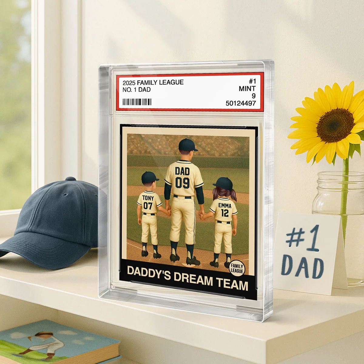 Personalized Baseball Dad Grandpa Acrylic Block Plaque, Custom Trading Card Style with Names & Jersey Numbers, Father’s Day Gift for Baseball Dad