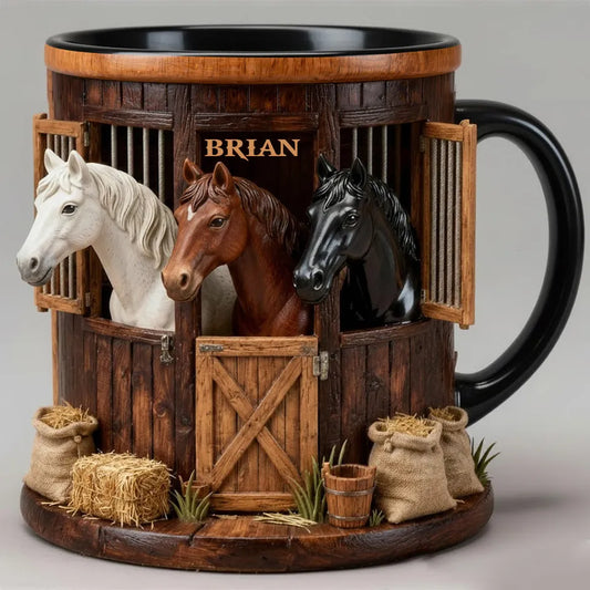 Personalized Horse Accent Mug, Custom Stable Equestrian Ceramic Coffee Cup, Gift for Horse Lover Women Mom Rider Cowgirl