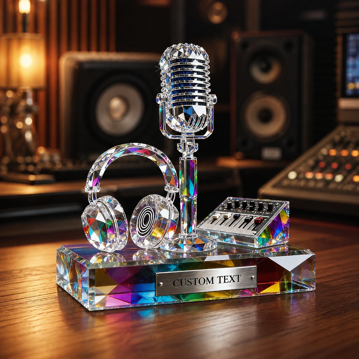 Personalized Stained Glass 3D Effect Microphone & Headphone Acrylic Plaque, Custom Name Music Decor, Singer Podcast Studio Gift for Music Lovers