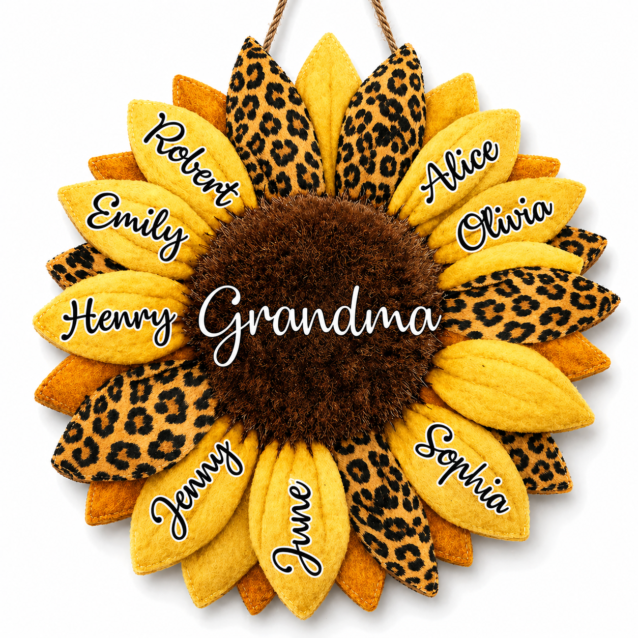 Personalisiertes Sonnenblumen-Familienname-Holztürschild für Mama oder Oma Geschenk – Unser Familienherz Andenken