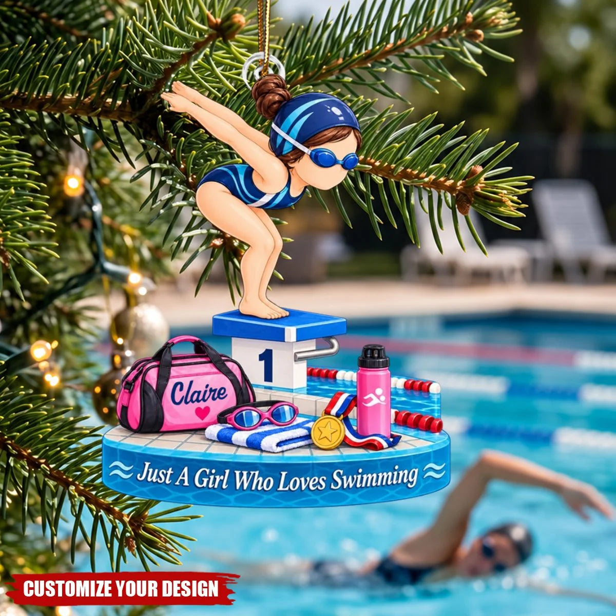 Personalized Swim Girl Acrylic Christmas Ornament, Custom Swimmer Keepsake, Gift for Daughter Granddaughter Girl Swimmer Swim Team